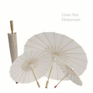 Parapluies en papier rustiques DIY chinois avec manche en bois sculpté pour accessoires de photographie, idéal pour baby shower, mariage, ou comme idées cadeaux blancs - Product Image 3