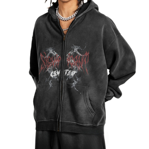 Felpa con Cappuccio Oversize Premium Personalizzata Stile Gotico Streetwear da Uomo con Dettagli Consumati Estetica <span class=keywords><strong>Dark</strong></span> Academia ODM in Pile - Product Image 5