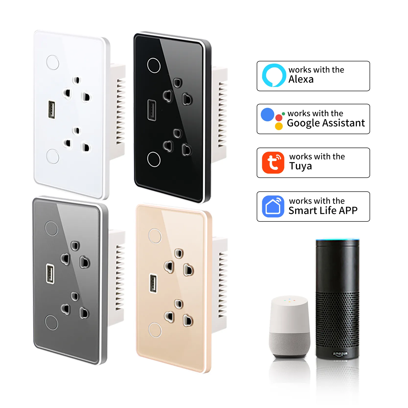 Duomei Smart Home Tuya Wifi Smart Touch Panel Switch y doble enchufe con USB EE. UU. Universal Zigbee Power Wall Plugs Socket