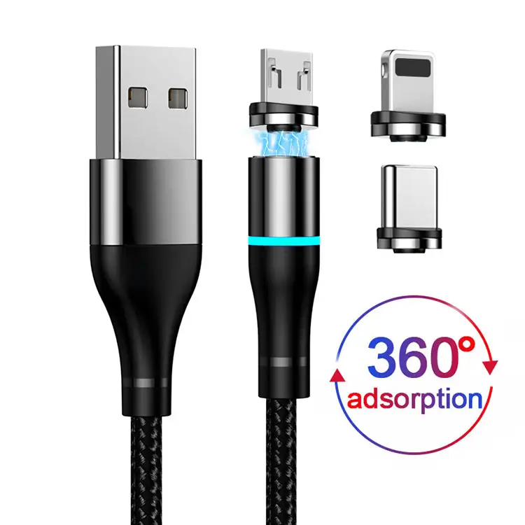 Usb For Cable Nylon Braided Cable Fast Charger Mobile Phone Android Micro Usb For IPhone Type-C Usb-C Cable 3 In 1 Led Magnetic Charging Cable
