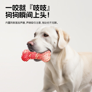 Jouets à mâcher pour chien, en caoutchouc, en forme d'os, durables, pour la dentition des chiots, utilisation en intérieur, taille moyenne, motif uni - Product Image 3