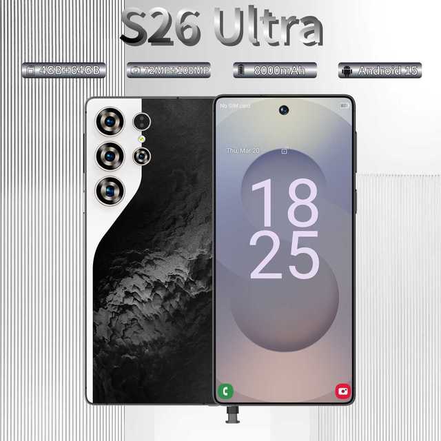 2026 New S26 Ultra Gradient Color Metal Smartphone 73 Inch 8000mAh Battery Android 15 for Household & Hotel Use