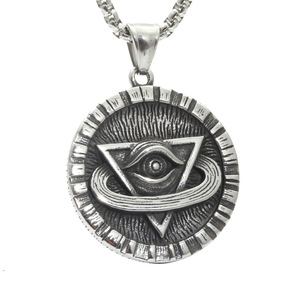 yunnique Round Geometric Pendant <b>Necklace</b> Stainless Steel Silver Black Unisex Fashion Gift Jewelry - Product Image 1