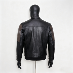 Veste Doger personnalisée en <span class=keywords><strong>cuir</strong></span> véritable pour hommes Veste personnalisée en <span class=keywords><strong>cuir</strong></span> véritable marron avec fermeture éclair pour hommes avec gaufrage personnalisé - Product Image 3