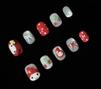 Faux ongles à presser My Melody Cherry Bow Rouge Argent, faits main, peints à la main, effet 3D, réutilisables, application facile