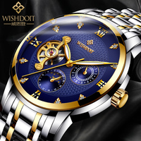 WISHDOIT 8816 klassische chinesische Herren mechanismus Uhr original Edelstahl band großes Zifferblatt halten Tourbillon Armbanduhr in Bewegung