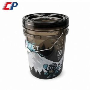 Seau en plastique translucide noir <span class=keywords><strong>pour</strong></span> le lavage automobile avec couvercle à visser et poignée de transport portable - Product Image 1