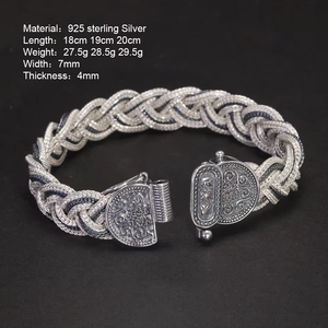 Bracciale a Coda di Volpe in Argento Sterling 925 Turco, Intrecciato a Mano, Vintage, con Chiusura a Fibbia, Gioielleria Raffinata, Catena Cubana per Uomo e <span class=keywords><strong>Donna</strong></span> - Product Image 2
