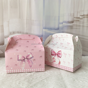 Sacs de Fête d'Anniversaire en Gros, Boîtes à Biscuits Roses avec Poignée Nœud, Emballage Mignon en Forme de Corne, Décoration de Table pour Bonbons et Desserts - Product Image 1