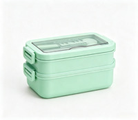 Boîte à lunch Bento en acier inoxydable, isotherme, double couche, avec fourchette, cuillère et couvercle hermétique, pour l'école, le bureau et les sorties