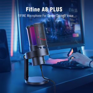 Microphone à condensateur USB <span class=keywords><strong>FIFINE</strong></span> AmpliGame <span class=keywords><strong>A8</strong></span> Plus, 4 directeurs polaires, micro de bureau RGB pour gaming avec prise casque - Product Image 2