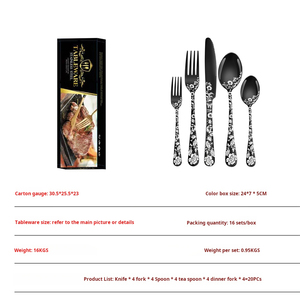 Cubiertos de acero inoxidable con diseño de flores negras para comer, cubiertos, tenedores de cena pulidos mate, cuchillos para carne, cucharas - Product Image 2