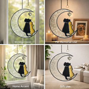 Attrape-soleil en verre fait main, motif <span class=keywords><strong>Chien</strong></span> et Lune, avec cadre métallique, à suspendre pour fenêtre, décoration lumineuse pour la maison - Product Image 3