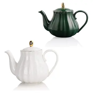 28 Ounce Porcelain Teapot Removable Stainless Steel Infuser Pumpkin Fluted Shade Ceramic Blooming Loose Leaf Large Tea Pot