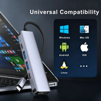 Docking Station Multiport 5-in-1 Tipe C, Adaptor Ekspansi Berbahan Aluminium Alloy dengan HUB USB, 4K HDTV, 100W PD, USB & Data Tipe C