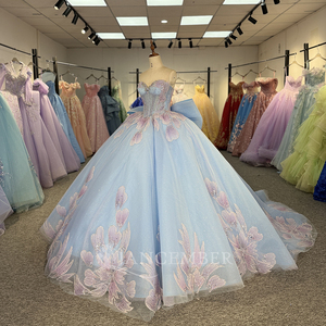 Robes de Quinceañera bleues avec appliques en dentelle, col cœur orné de cristaux, robe de 15 ans Dy1388 - Product Image 4