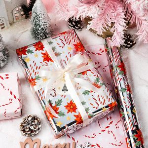 Christmas Wrapping Paper Metallic Foil Poinsettia Candy Cane Floral Gift <b>Wrap</b> Roll 46.8 Square Feet Anti Curl - Product Image 2