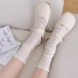 Mianzhi White <b>Lace</b> Mid-Calf <b>Socks</b> Women Anti-Slip Mesh Knit Summer Style - Product Image 3