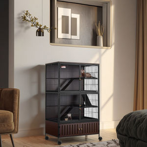 Grande gabbia per animali Meta piccoli, gabbia per cincillà con rampe rimovibili e doppia porta, con armadietto, mobili in legno per animali domestici - Product Image 1