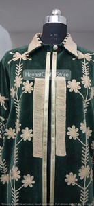 Robe élégante en velours vert à motif animalier imprimé, broderie main, manches longues, épaisse, pour femme, style pull-over, finition soignée - Product Image 5