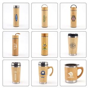 Custom Brand Laser Logo Print 500ml Insulated Bamboo Tea Mug Tumbler Eco Friendly Stainless Steel Vacuum <b>Thermos</b> <b>Cup</b> - Product Image 3