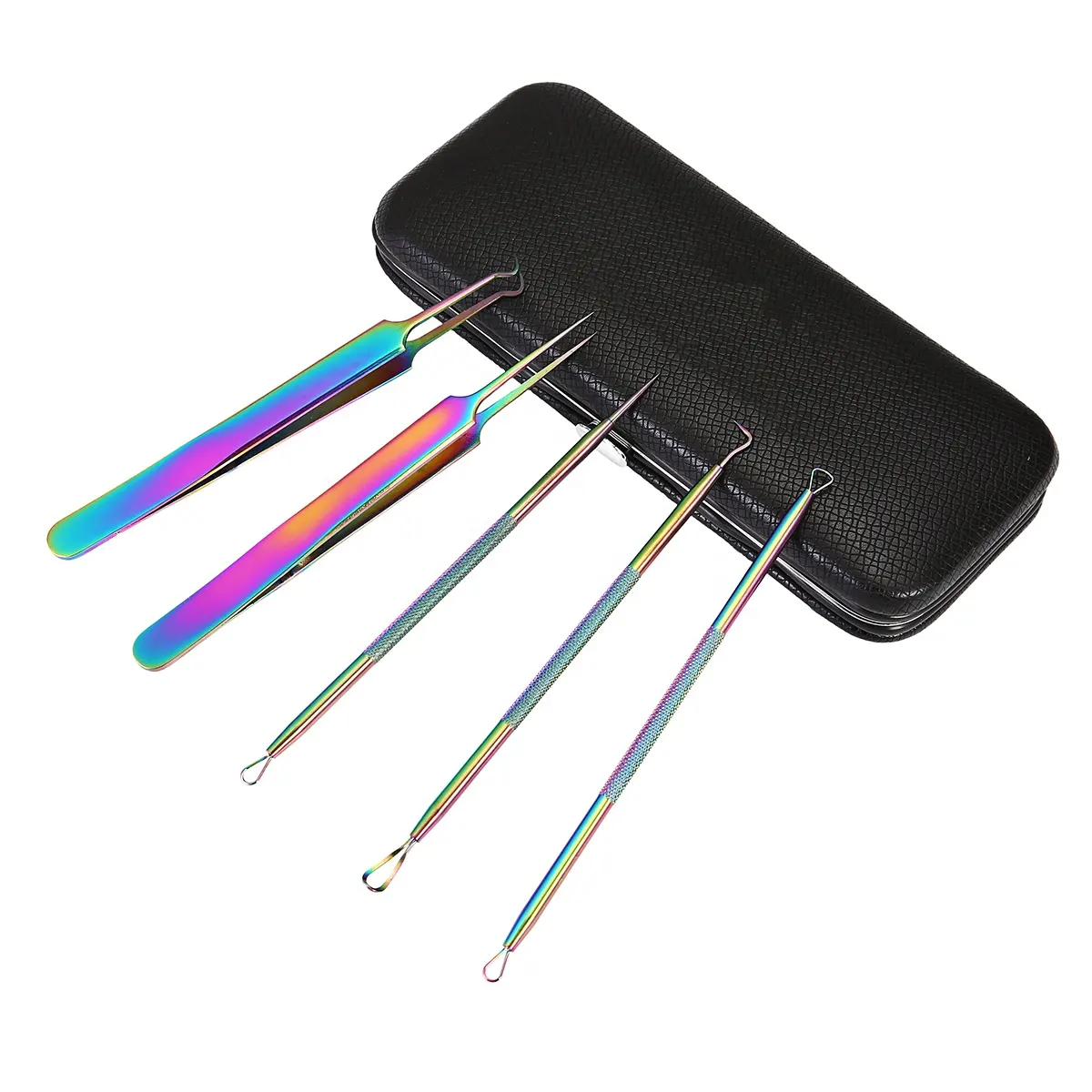 Rainbow Set Stainless Steel Blackhead Remover Tool Acne Needle Whitehead Blemish Tweezers Facial Skin Care Kits