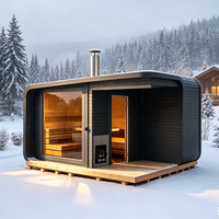 Sauna extérieur préfabriqué 2-en-1 avec bain à remous intégré, cabine de bien-être carrée en bois de pruche avec fenêtre en verre et chauffage au bois
