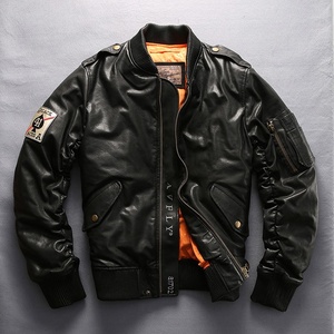 Personnalisé Imperméable Grande Taille Hommes en Cuir Véritable Loisirs Sport Baseball Manteaux en Duvet de Canard Vert <span class=keywords><strong>Noir</strong></span> Vestes Bouffantes en Peau de Mouton - Product Image 2