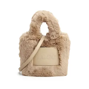 Tas bulu 2024 kustom tas tangan wanita kulit Vegan tas tangan Mini wol domba dari Tiongkok dompet mewah wanita - Product Image 1