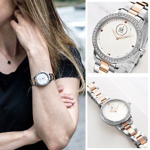 Rhinestone Inlaid Spiral Seashell Dial Steel Strap Waterproof Wristwatch Rivet Quartz <b>Watch</b> - Product Image 4