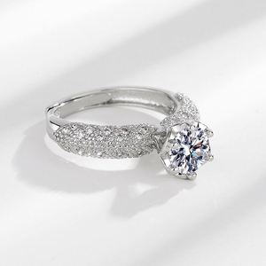 Simulated Diamond Jewelry Moissanite <b>Ring</b> Full Moissanite Flower Diamond <b>Ring</b> <b>Adjustable</b> Open Zircon <b>Ring</b> for Bridal - Product Image 2