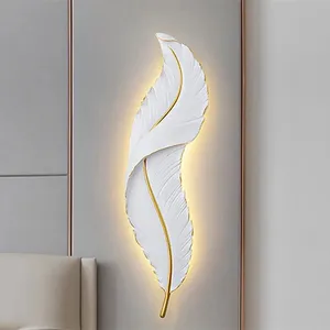 Modern luxury feather decorative painting LED lamp living room backdrop wall hanging art wall light