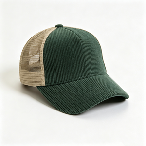Casquette Trucker Homme en Velours Côtelé Vert Foncé avec Dos en Maille Kaki, Style Vintage Bicolore, pour Extérieur et Tenues Décontractées, Logo Personnalisé, Vente en Gros - Product Image 2
