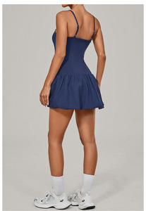 Gaun Yoga tenis Golf, gaun Jumpsuit gelembung bunga dengan celana pendek bawaan tanpa lengan - Product Image 3