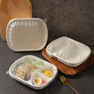 Boîte à lunch jetable en pulpe de papier 1100ml, trois compartiments avec couvercle, contenant biodégradable pour salade et repas à emporter - Product Image 1