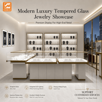 Vitrine à bijoux moderne de luxe en verre trempé avec éclairage LED, meuble de présentation haut de gamme pour la vente au détail