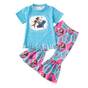 Customized Clothing Set Baby Girl Boutique Children Clothes Kid Casual Clothes Set Short Sleeve <b>Top</b> and Bell Bottom Pant Set - Product Image 6