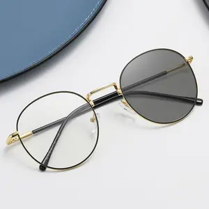 Новые Модные металлические ретро легкие очки в круглой оправе против синего света Меняющие цвет очки