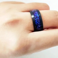 Bague de fiançailles créative en tungstène noir, motif galaxie, bleu sous-marin, mousse verte, silicone poli