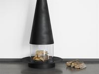 Cheminée suspendue à bois, design personnalisé, neuve d'usine, pour intérieur, avec table ronde en verre