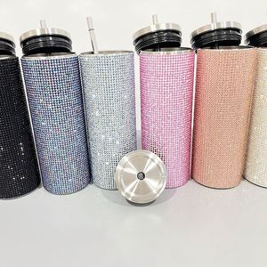 20oz Skinny Straight Pink Blue Black Rainbow Leopard Rhinestone <b>Tumblers</b> 20 0z Bling <b>Crystal</b> Rhinestone Stainless Steel <b>Tumbler</b> - Product Image 3