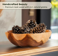 Boerenhuis Acacia Houten Gegolfde Fruitkom, Handgemaakte Serveerschaal, Decoratieve Kom, FSC Custom OEM Keuken