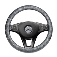 Funda Universal para Volante de Felpa Artificial para Todas las Estaciones, Estilo Diosa a la Moda, Forma de D Mediana, Completamente Decorada con Diamantes, Compatible con la Mayoría de los Autos