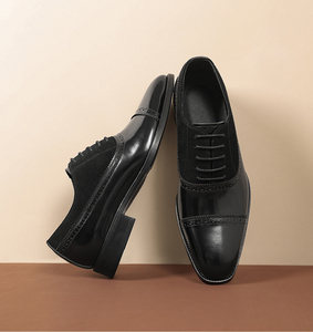 <b>Full</b> Grain Leather Men's Shoes Patent Leather Business Dress Shoes Genuine Leather Three Stitch Classic Men's Shoes - Product Image 2