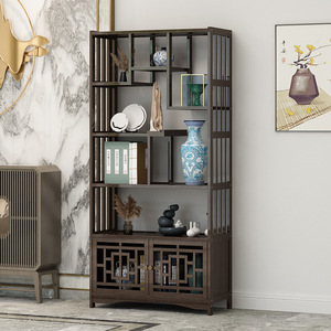 Estante de exhibición de bambú rectangular independiente de estilo retro chino para artículos antiguos y artesanías de celadón, para uso en sala de estudio. - Product Image 1
