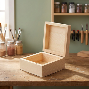 Boîte de rangement carrée en bois massif non fini pour le bricolage, la décoration intérieure et l'emballage cadeau - Product Image 3