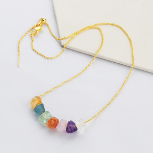 SS211 Gold Plated Drilled Birthstone Stone Moonstone Aquamarine Healing Crystal Silver Necklace - Product Image 1