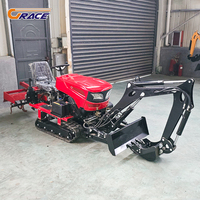 Tracteur compact sur chenilles en caoutchouc avec godet d'excavation et rotoculteur, fourni par l'usine