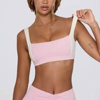 Soutien-gorge de sport sexy rembourré à col carré, dos ouvert, bretelles contrastées, personnalisable avec logo, pour femme, confortable et mignon, idéal pour le yoga