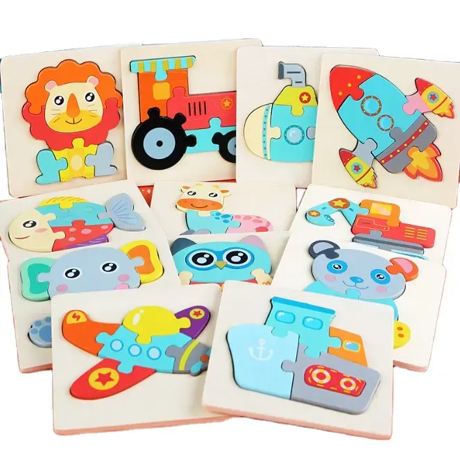 Kinderen Houten Puzzel Puzzel Speelgoed Voor Kinderen Cartoon Dier Voertuig Hout Peuter Puzzels